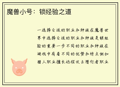 魔兽小号：锁经验之道